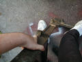 Look closely and you can see the break in this casting, just a few inches right of the right side of my left foot.