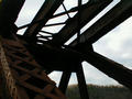 A look up at the deck for the railroad at the east end of the bridge.